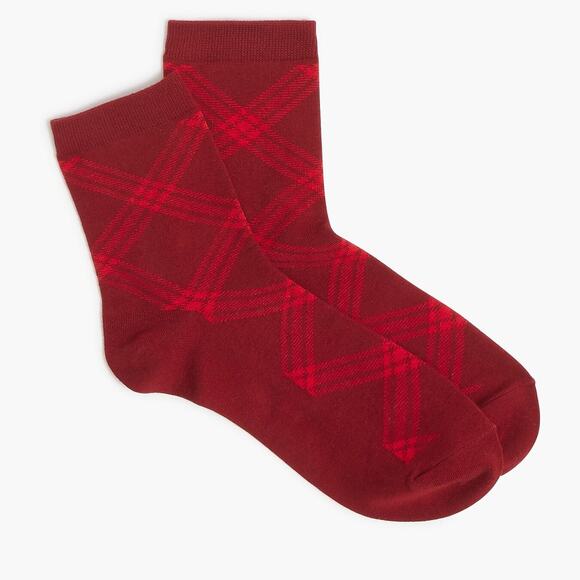J.Crew Plaid Boot Socks WMNS One Size Red Stretch Breathable Full Toe One Pair - Picture 1 of 3